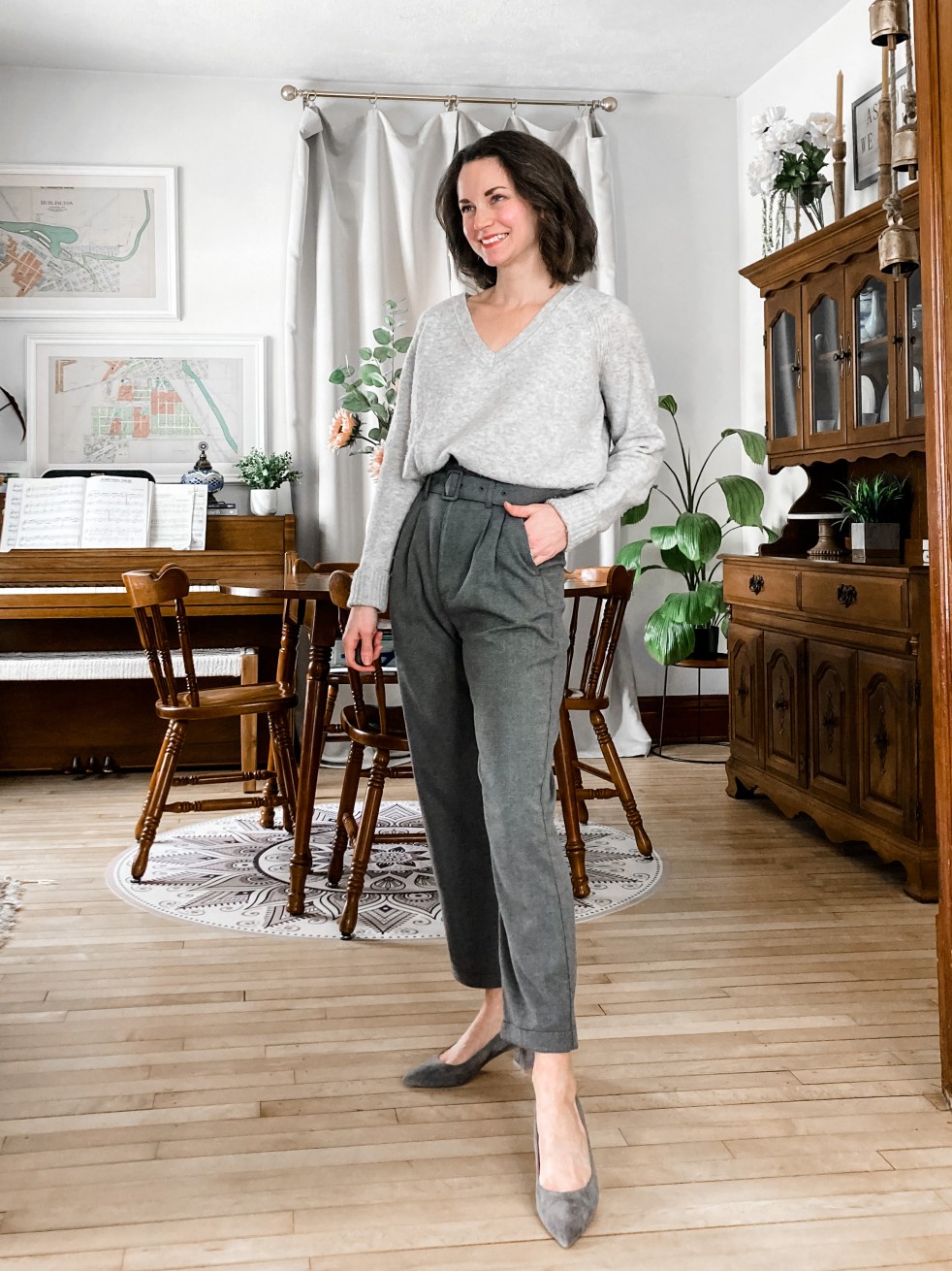 Cream Double-Breasted Jacket with White Pants — Winter Outfits for Petite Women