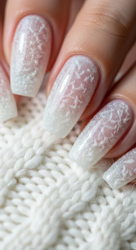 Snowflake Glitter Gradient Coffin Nails Snowflake Glitter Gradient Coffin Nails — Winter Nail Colors