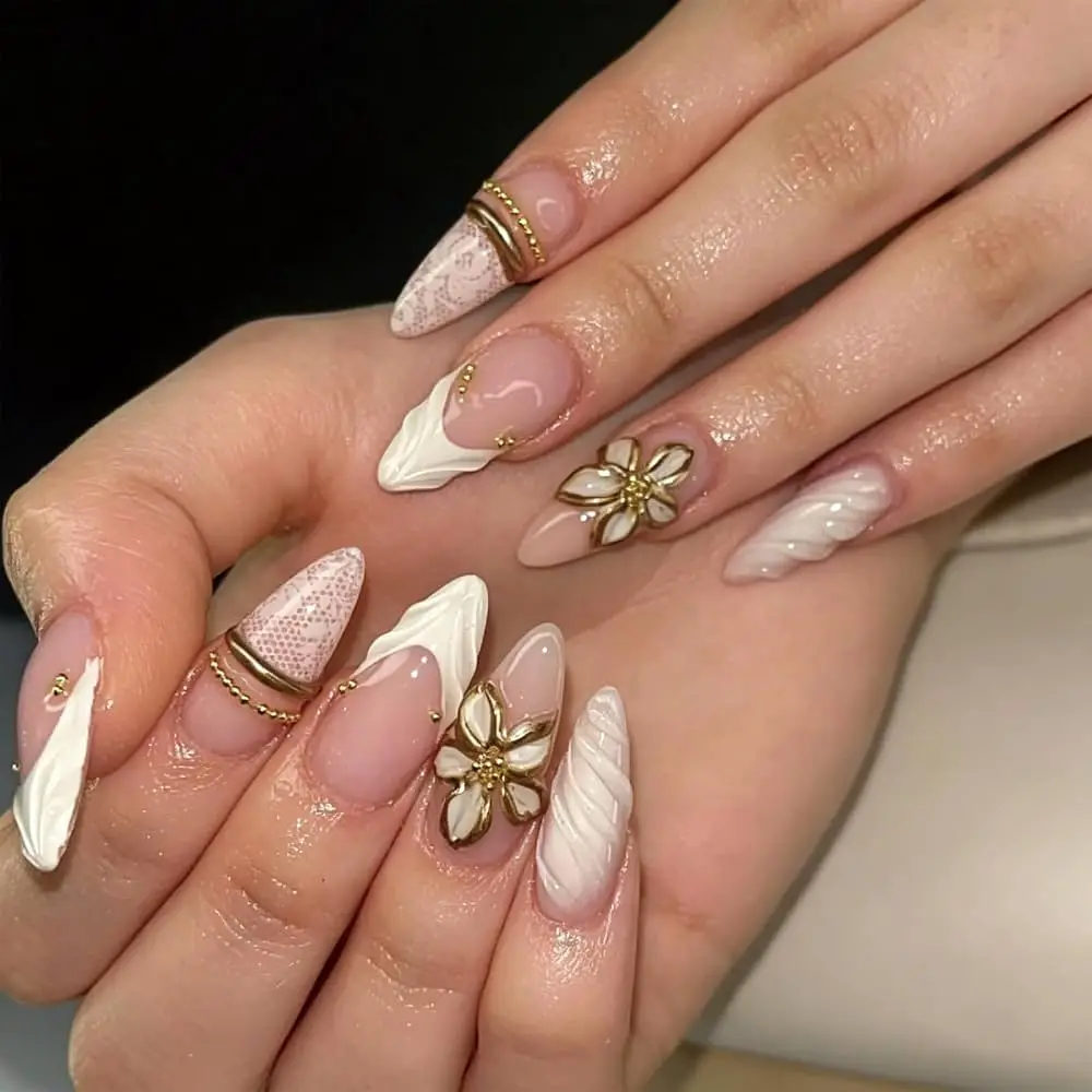 Bridal 3D Lace Almonds Bridal 3D Lace Almonds — Almond Nail Designs