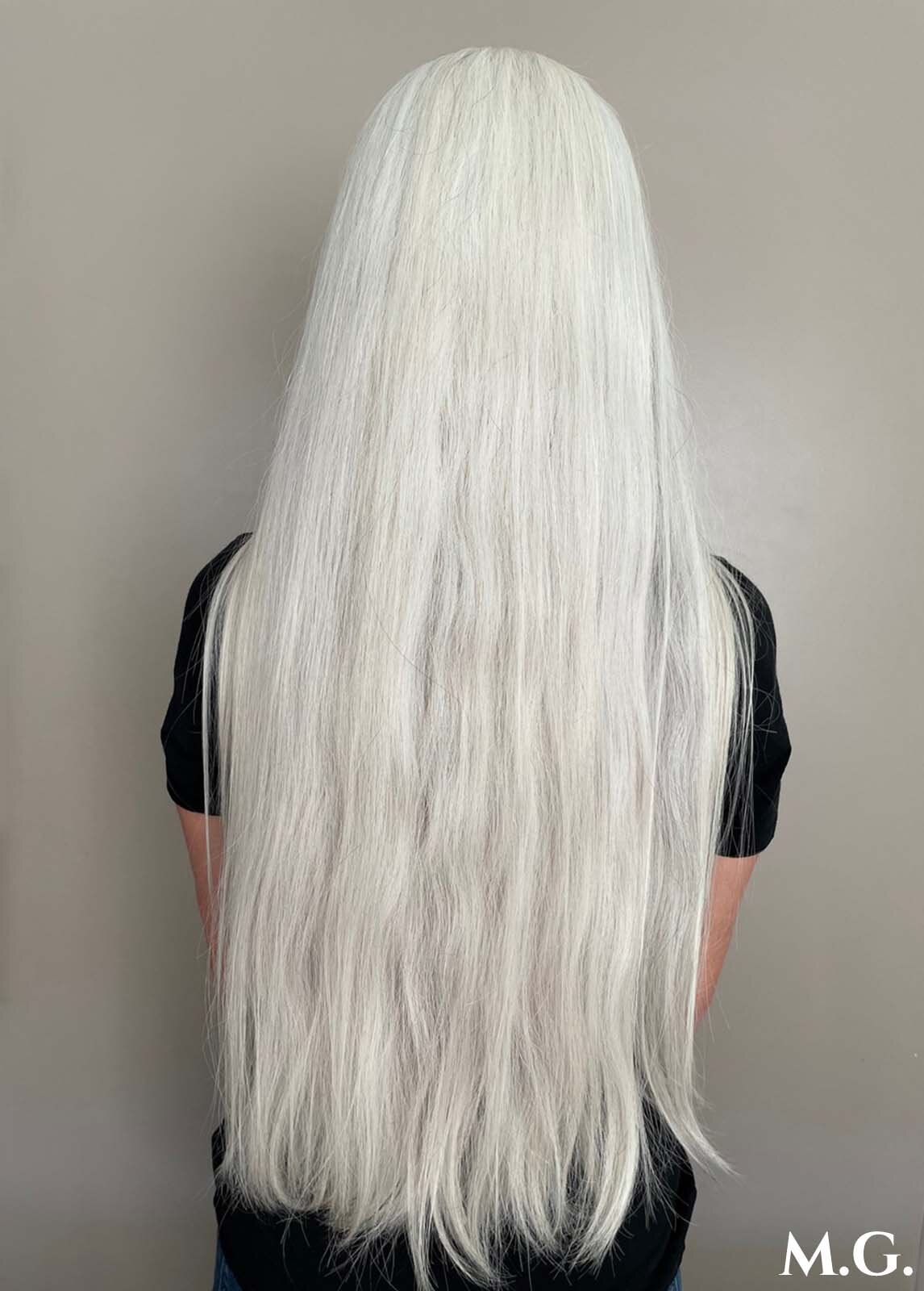 Extremely Long Platinum Grey Straight Extremely Long Platinum Grey Straight — Winter Hairstyles for Gray Hair