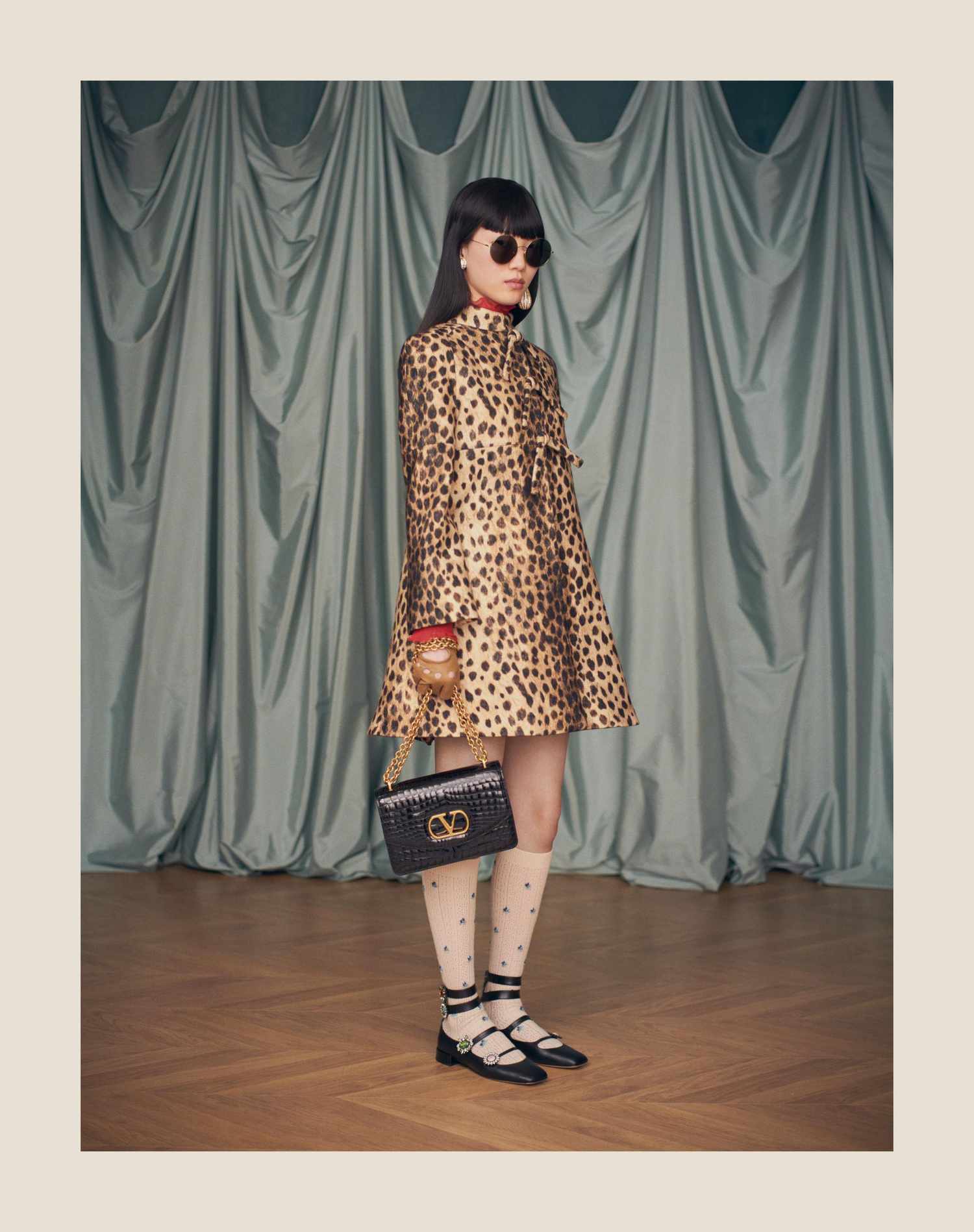 A-line Leopard Coat with Red Top and Mary Janes A-line Leopard Coat with Red Top and Mary Janes — Leopard Coat Outfits