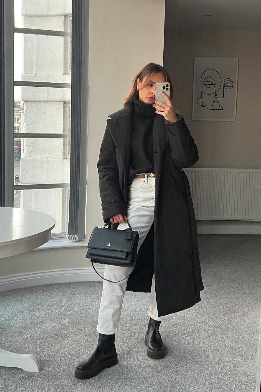Chunky Platform Boots with Puffer Coat and Jeans Chunky Platform Boots with Puffer Coat and Jeans — Ankle Boots Outfits