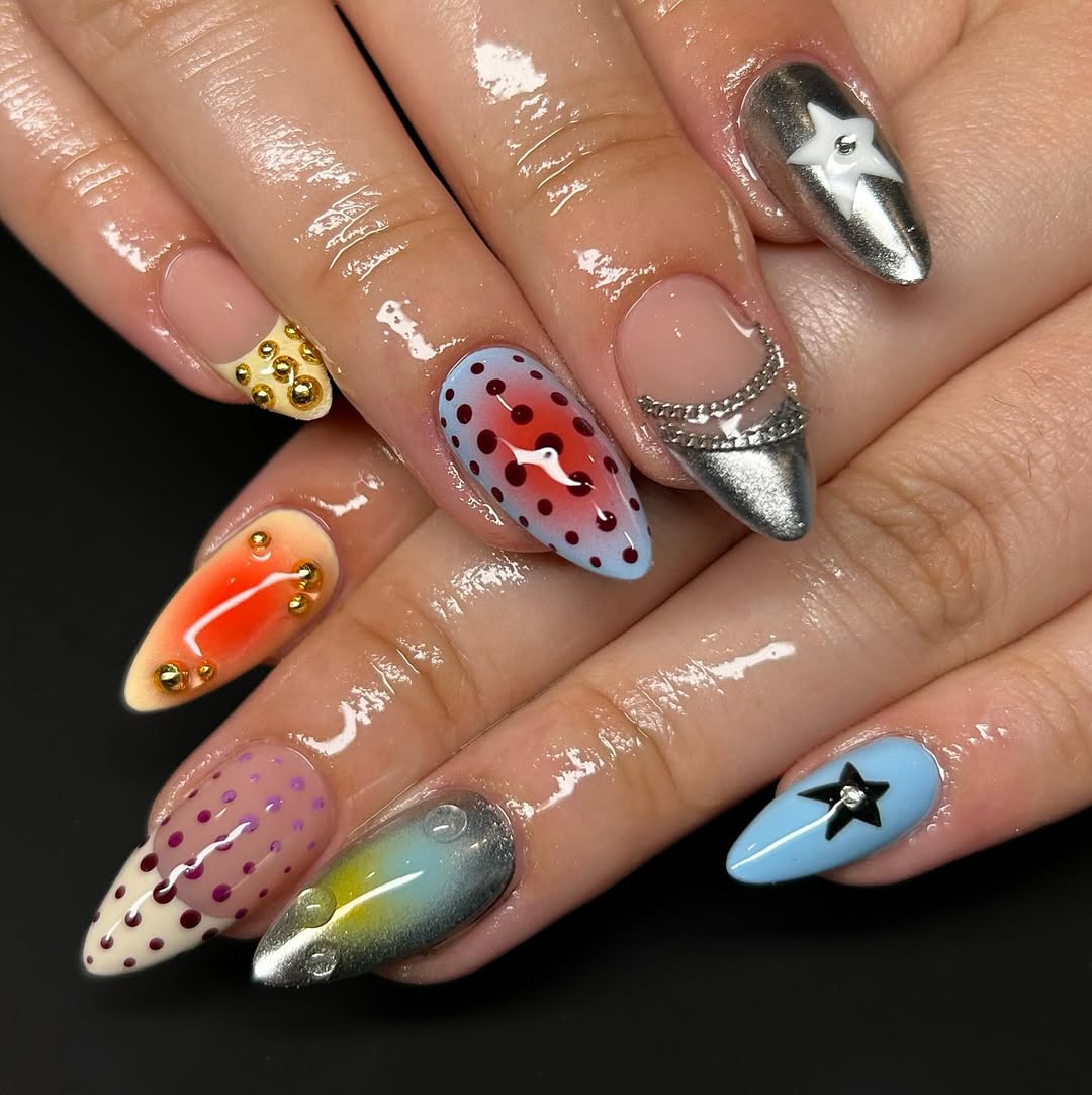 Y2K Metallic Silver and Gold Chrome Coffin Nails — Chrome Nail Designs