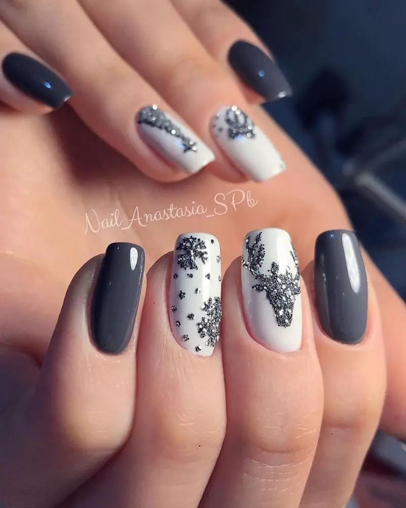 Dark Grey Matte Winter Deer Nails Dark Grey Matte Winter Deer Nails — Fall to Winter Nails