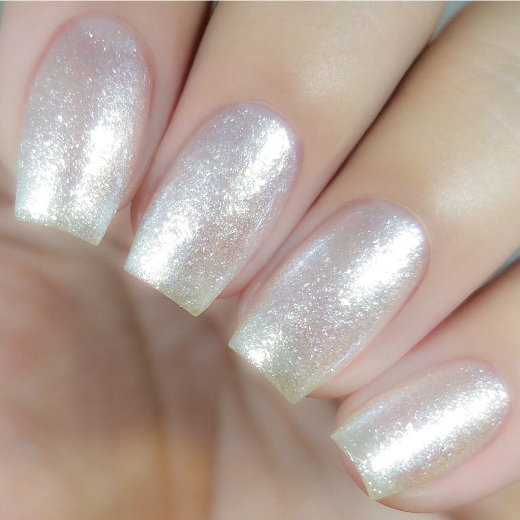 Translucent White Iridescent Glitter Square — Winter Dip Powder Nails