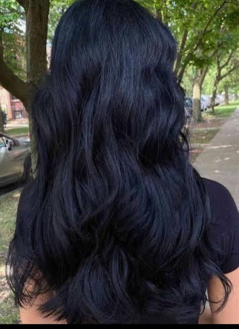 Mid-Back Wavy Blue Black — Wavy Hair Styled In Loose Waves Mid-Back Wavy Blue Black — Wavy Hair Styled In Loose Waves — Blue Black Hair
