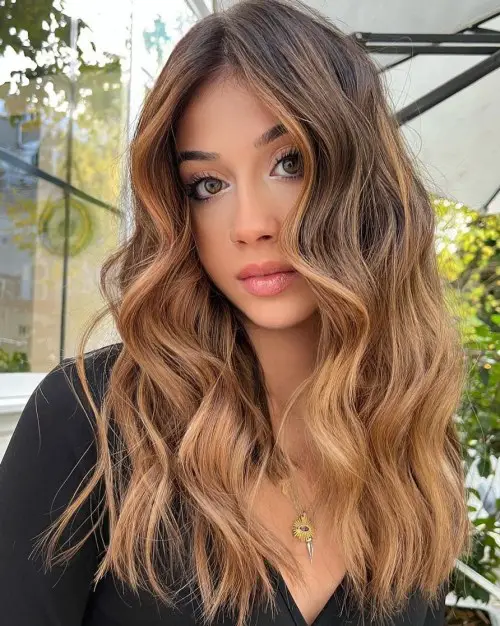 Warm Brown With Caramel Balayage Warm Brown With Caramel Balayage — Winter Hair Colors for Brown Eyes