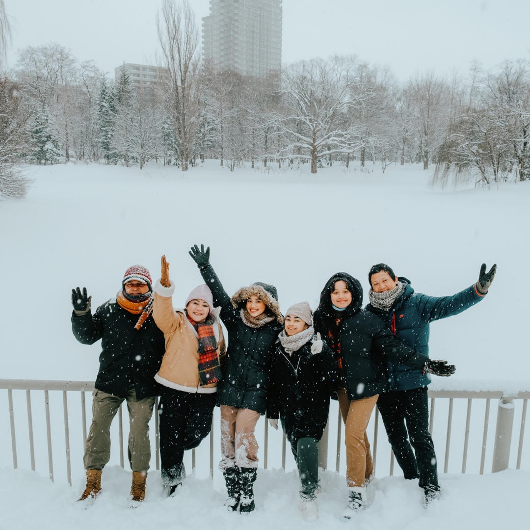 Group Winter Fun: Puffer Coats and Warm Accessories — Winter Photoshoot Outfits