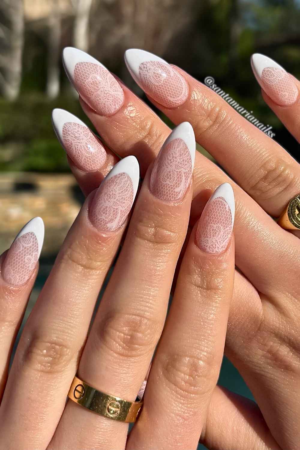 Lace Integrated French Almond Nails — Lace Nails