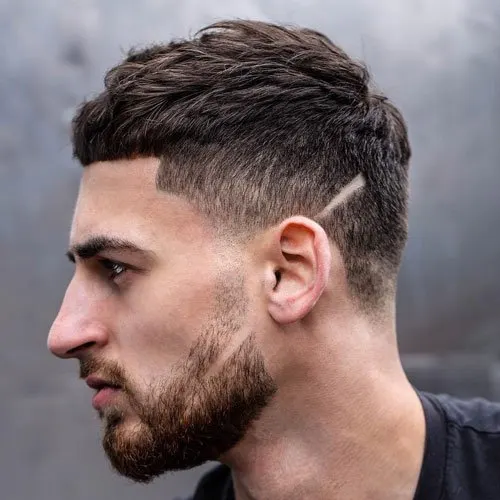 Dark Brown Crop Fade With Line Detail Dark Brown Crop Fade With Line Detail — Winter Haircuts for Men