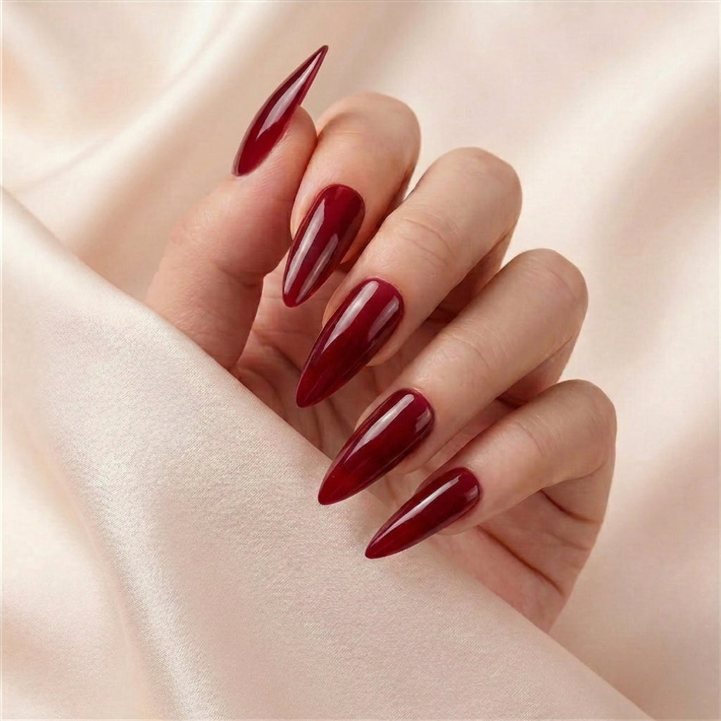 Deep Opaque Cherry Red Almond Nails — Cherry Red Nails