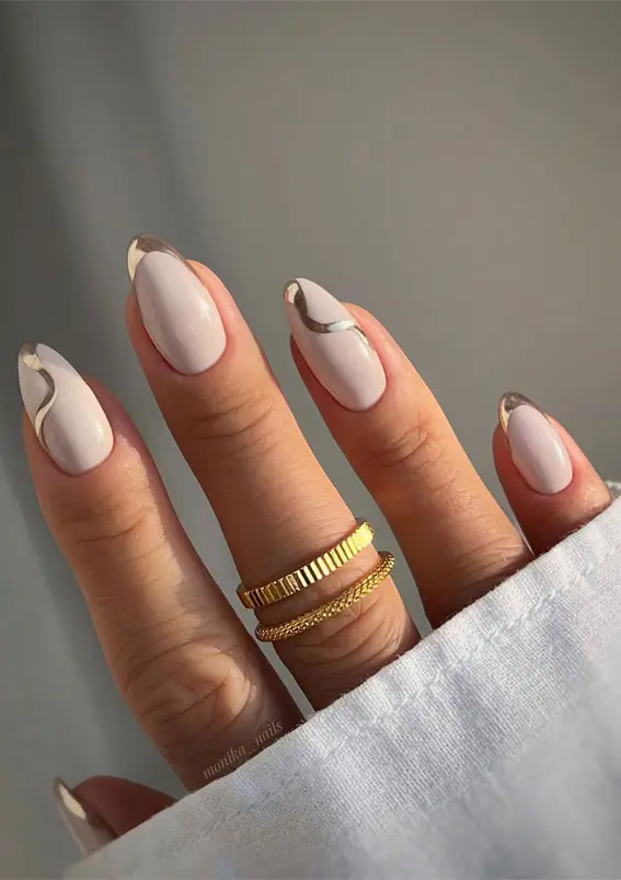 Pale Pink with Thin Gold Metallic Lines — Chrome Nail Designs