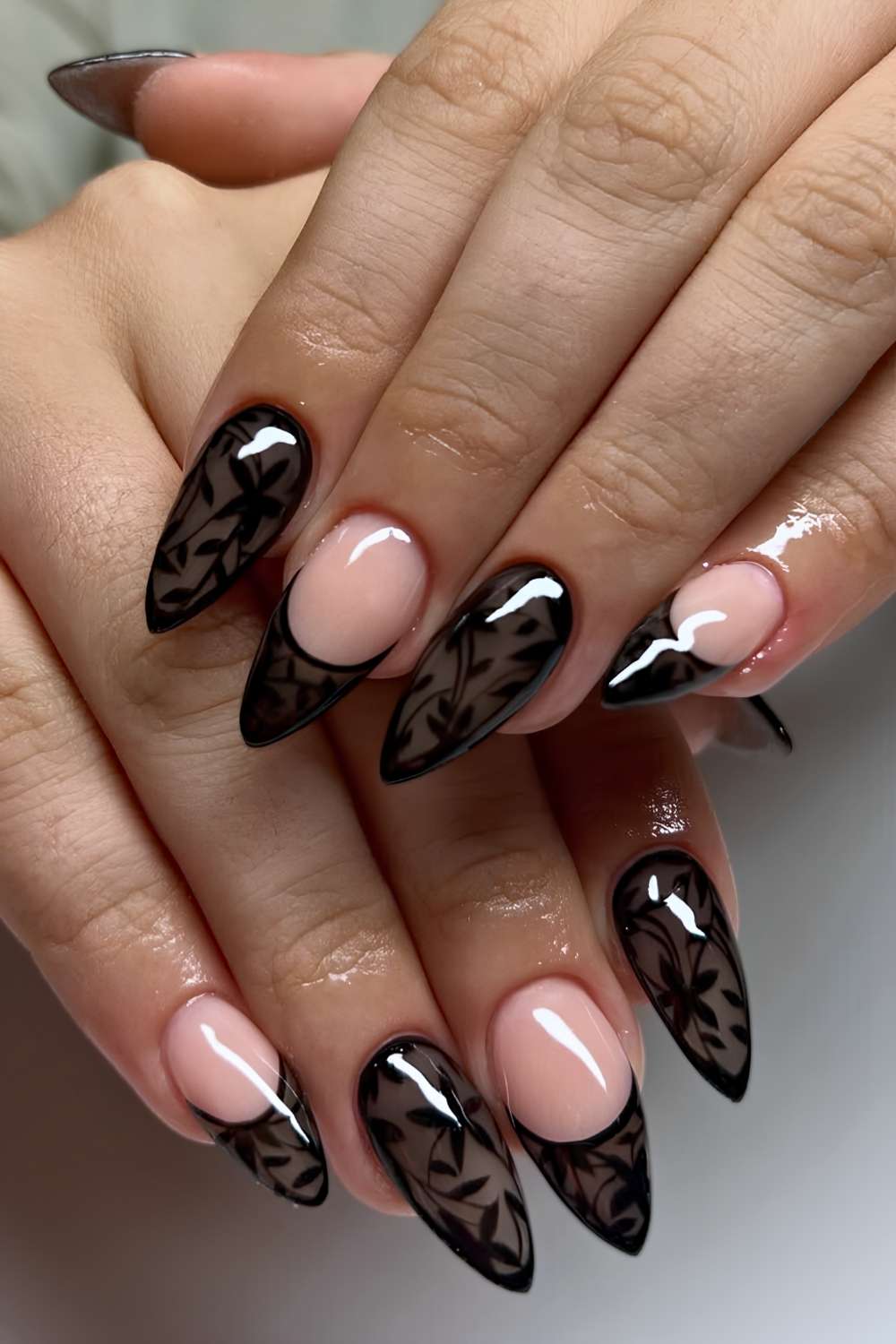 Long Stiletto Black Lace Overlay Long Stiletto Black Lace Overlay — Black Nail Ideas