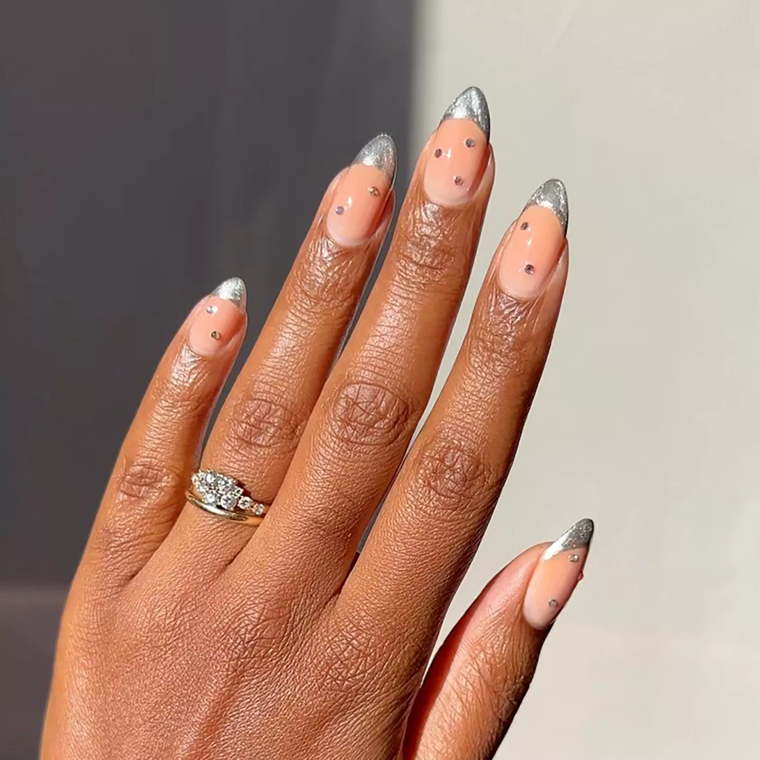 Silver Chrome French Tips with Rhinestones Silver Chrome French Tips with Rhinestones — Winter Chrome Nails
