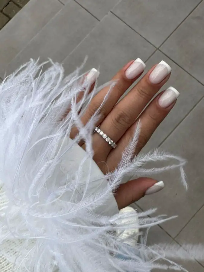 Crisp White French Square Nails — Winter Wedding Nails