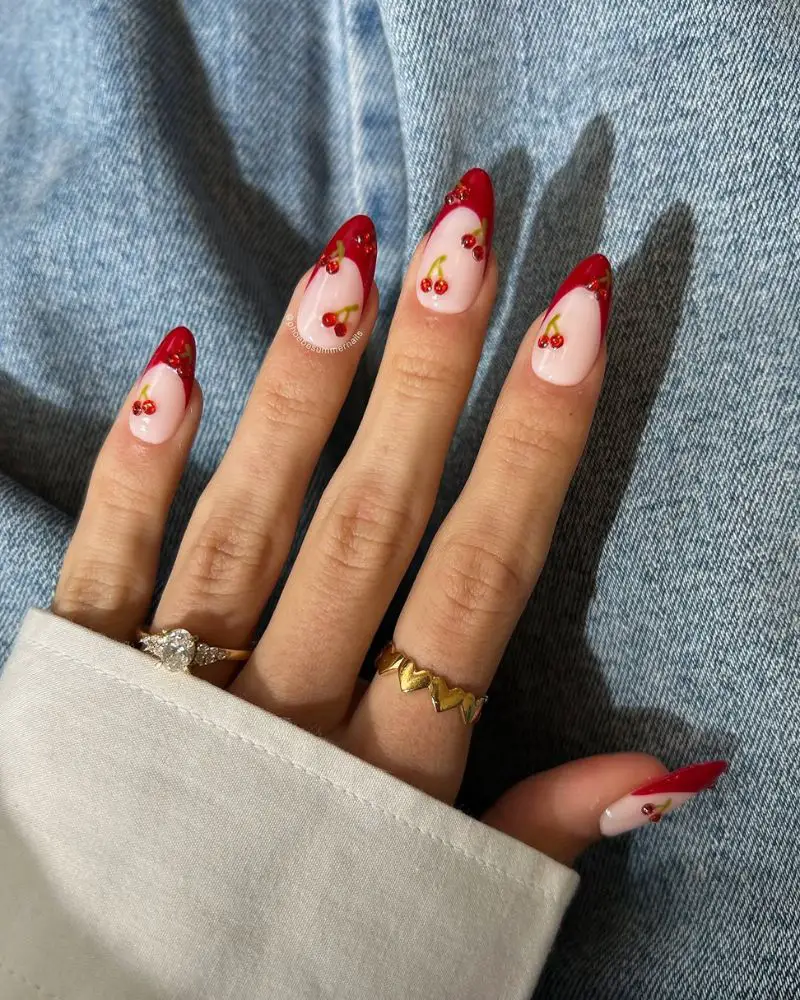 Sheer Pink Cherry French Almonds Sheer Pink Cherry French Almonds — Almond Nail Inspo
