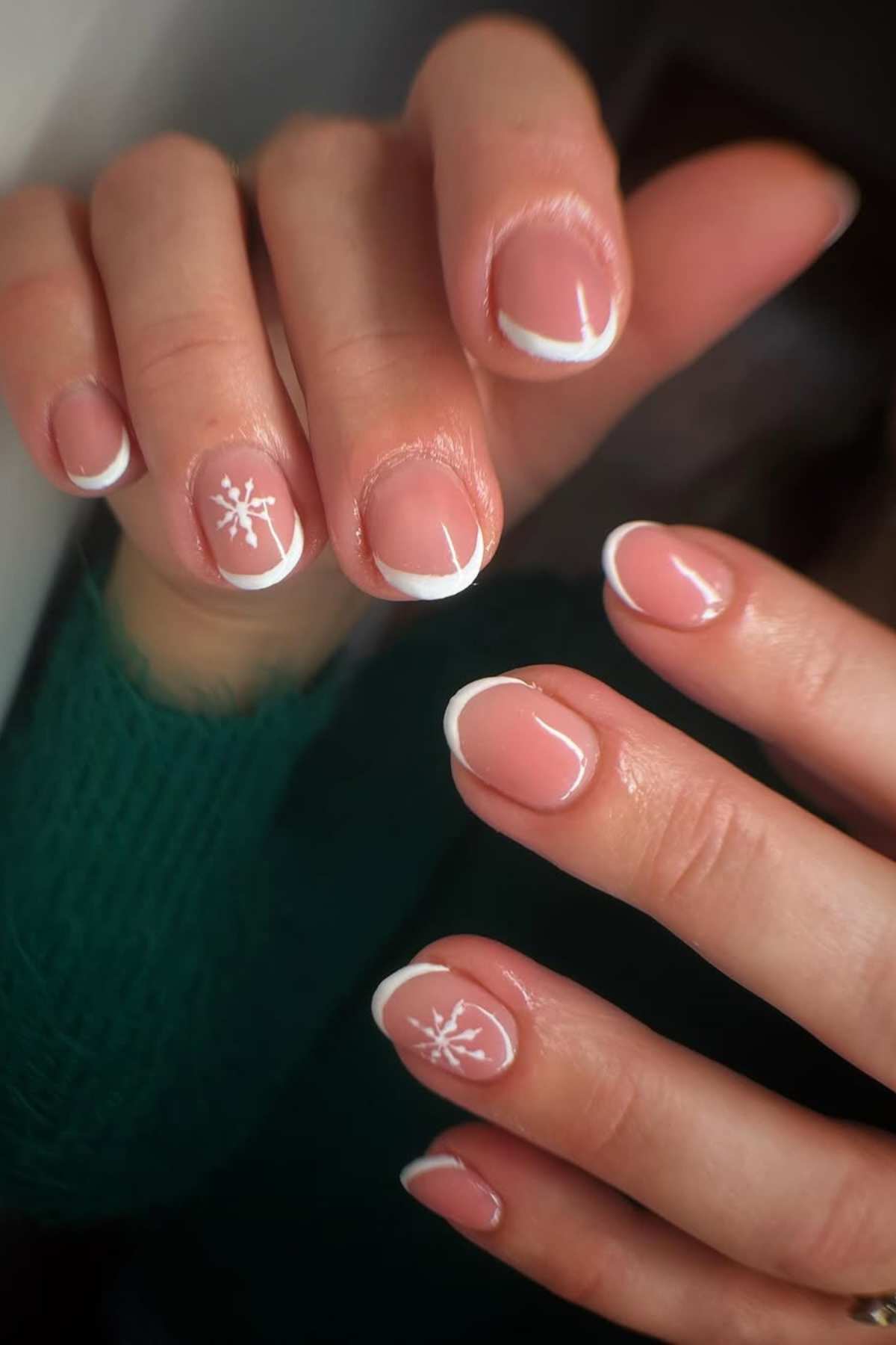 French Manicure Snowflake Detail French Manicure Snowflake Detail — Winter Squoval Nails