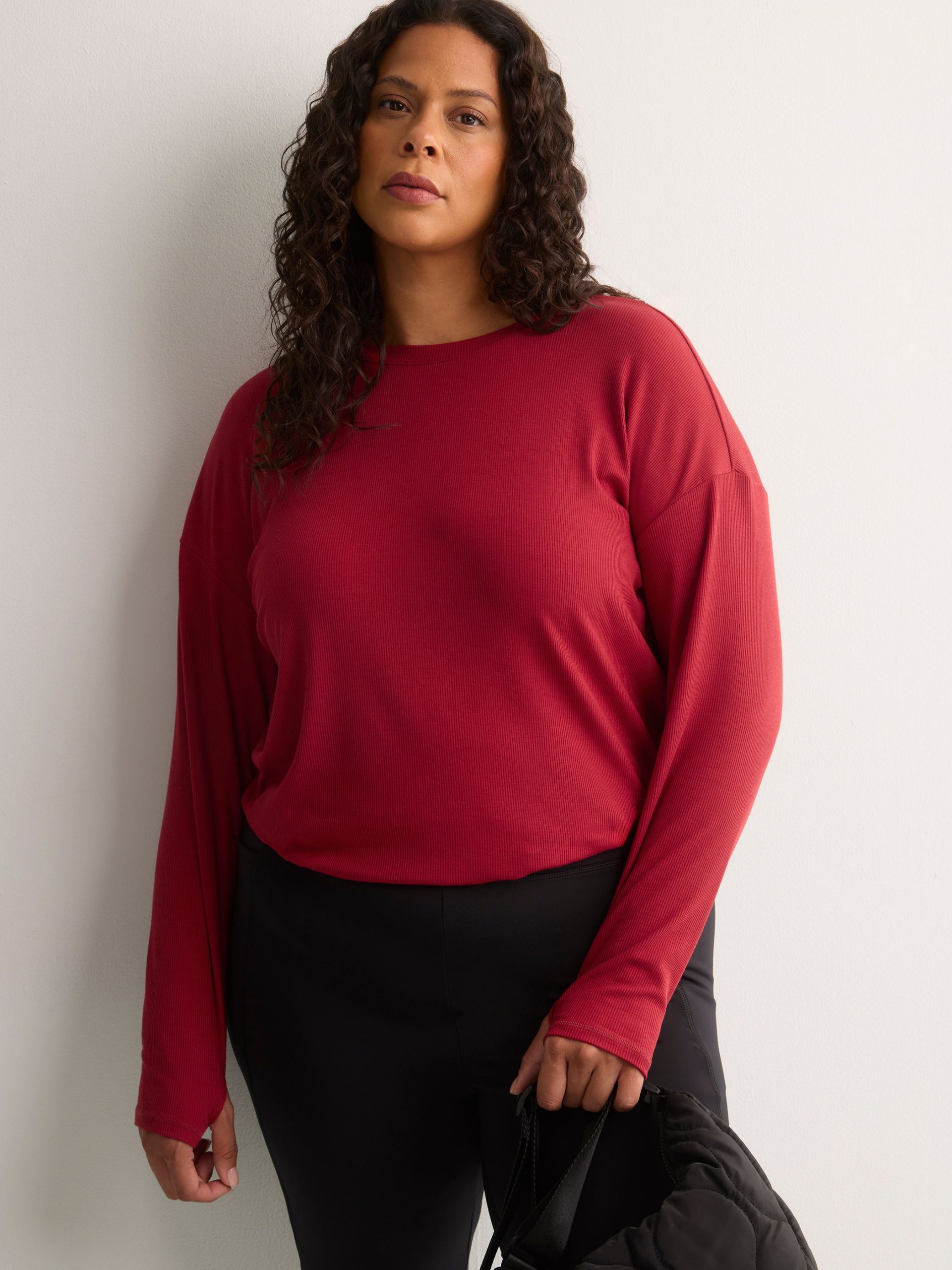 Textured Red Ribbed Knit Top for Casual Comfort Textured Red Ribbed Knit Top for Casual Comfort — Winter Outfits for Curvy Women