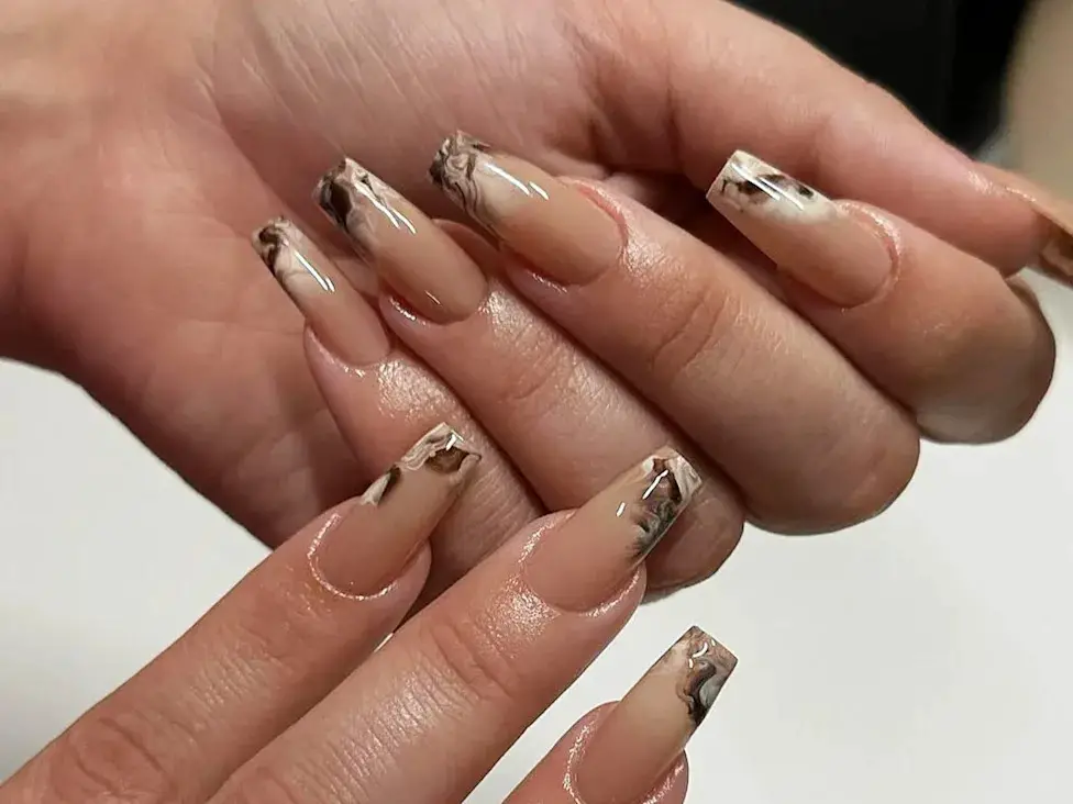 Brown and White Marble Coffin Nails Brown and White Marble Coffin Nails — Coffin Nail Designs