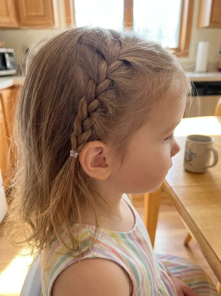 Side Braid With Hair Down — Winter Hairstyles for Kids