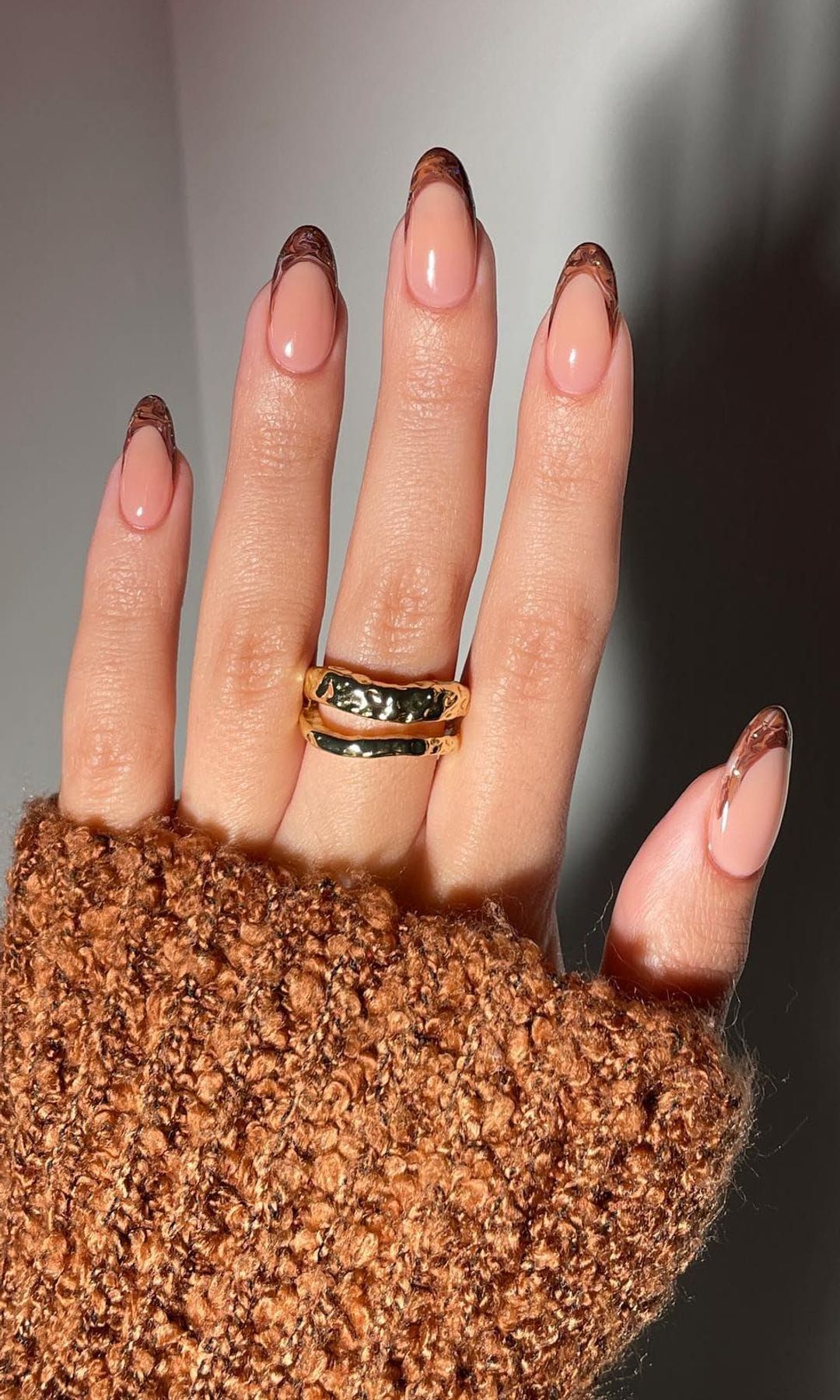 Metallic Sheen Brown French Tip — Brown Nail Designs