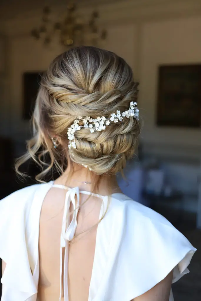 Ash Blonde Braided Updo With Decorative Hairpiece — Winter Formal Hairstyles