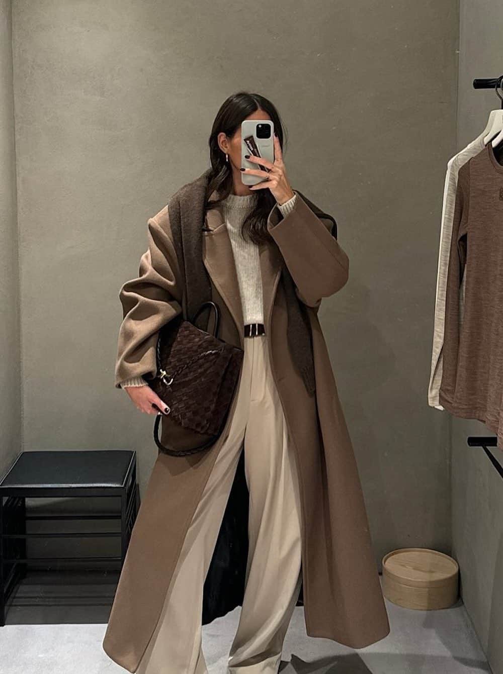 Sophisticated Layering: Oversized Coat Over Sweater and Trousers — Old Money Winter Outfits