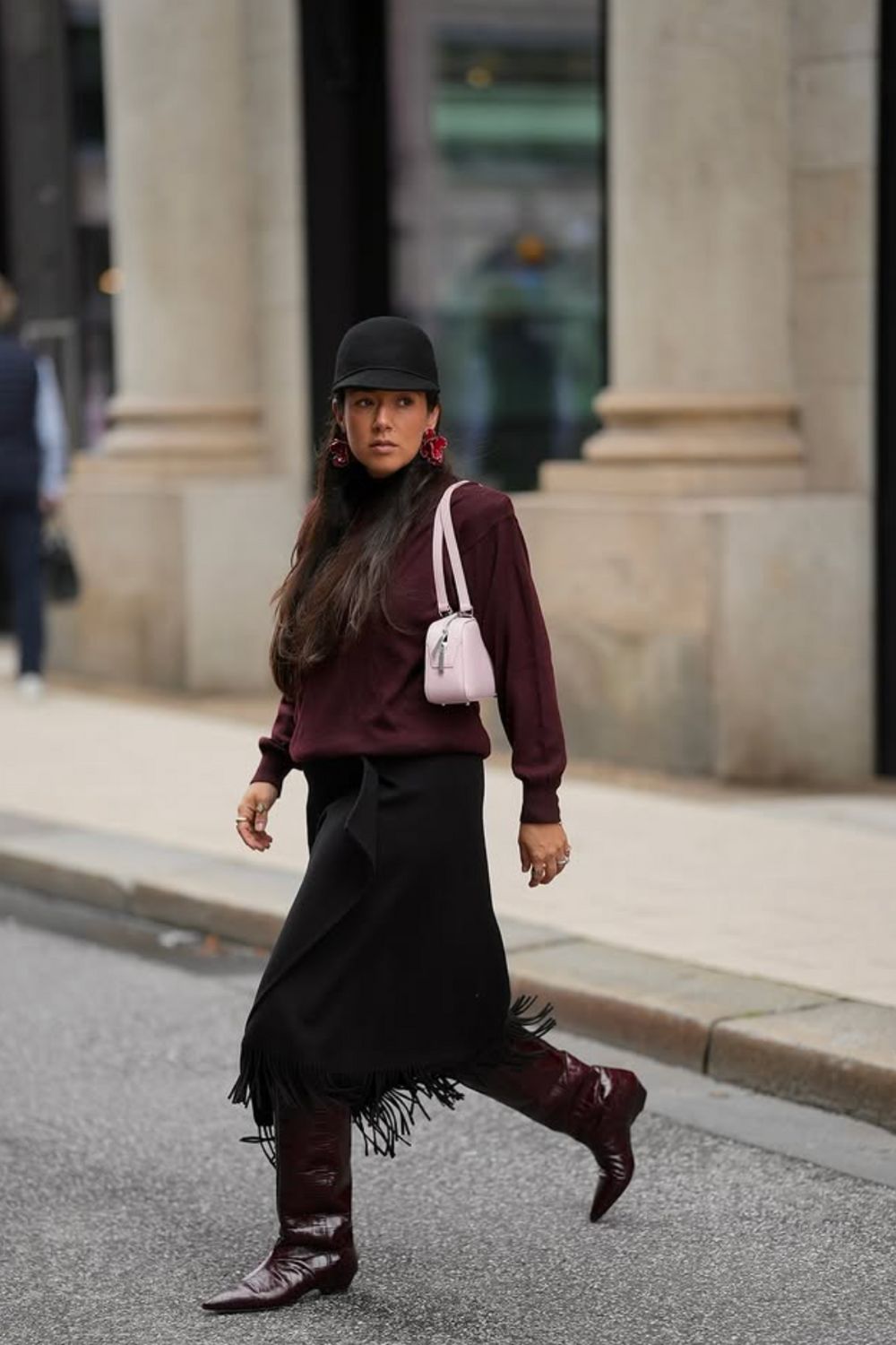 Fall Casual Outfit: Burgundy Turtleneck, Wrap Skirt, and Cowboy Boots Fall Casual Outfit: Burgundy Turtleneck, Wrap Skirt, and Cowboy Boots — Burgundy Outfits