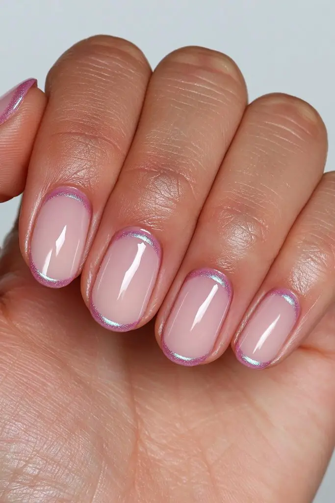 Sheer Pink French Tip with Gold Glitter Sheer Pink French Tip with Gold Glitter — Velvet Nails