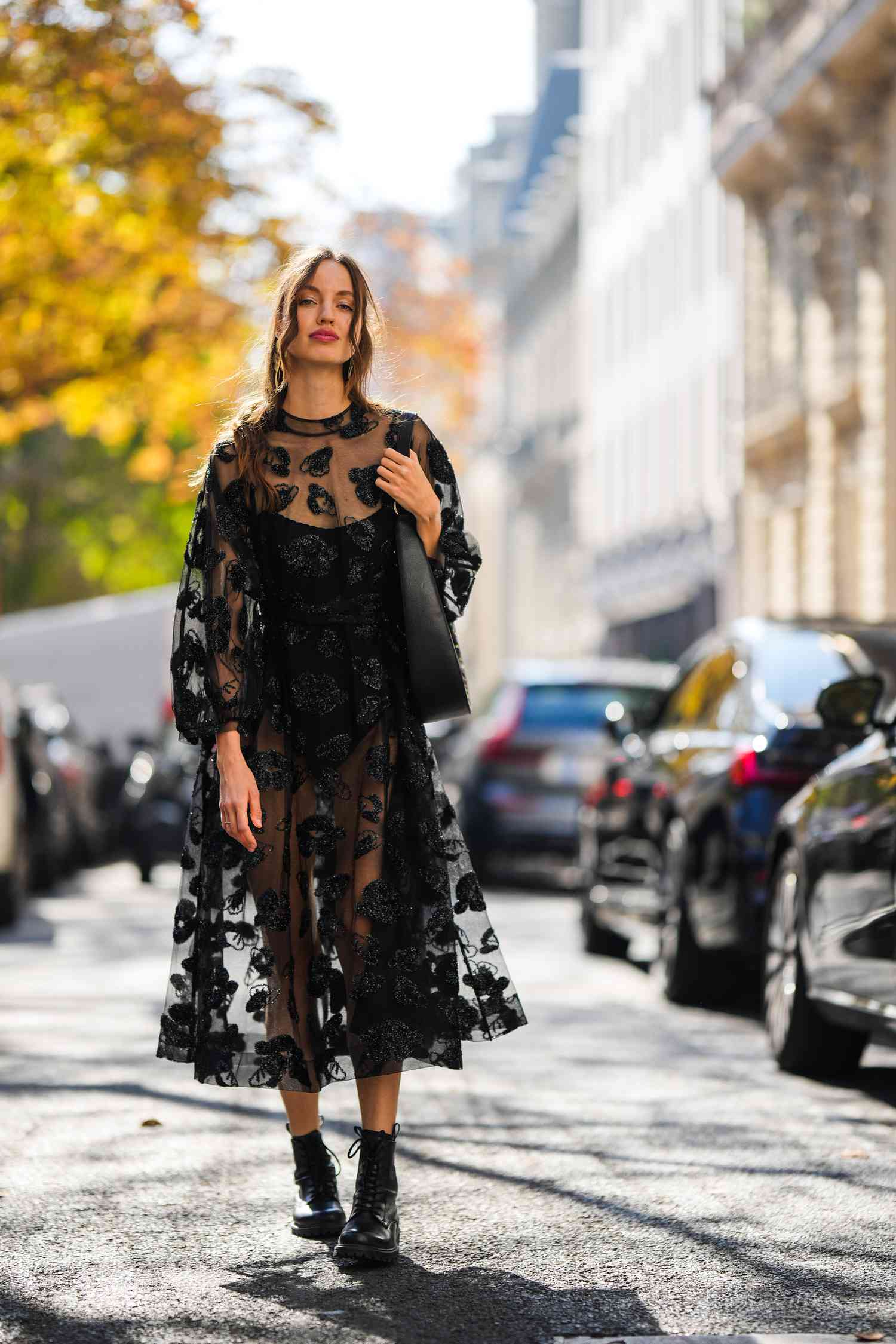 Sheer Floral Midi Dress and Combat Boots for Edgy Elegance Sheer Floral Midi Dress and Combat Boots for Edgy Elegance — Combat Boots Outfits