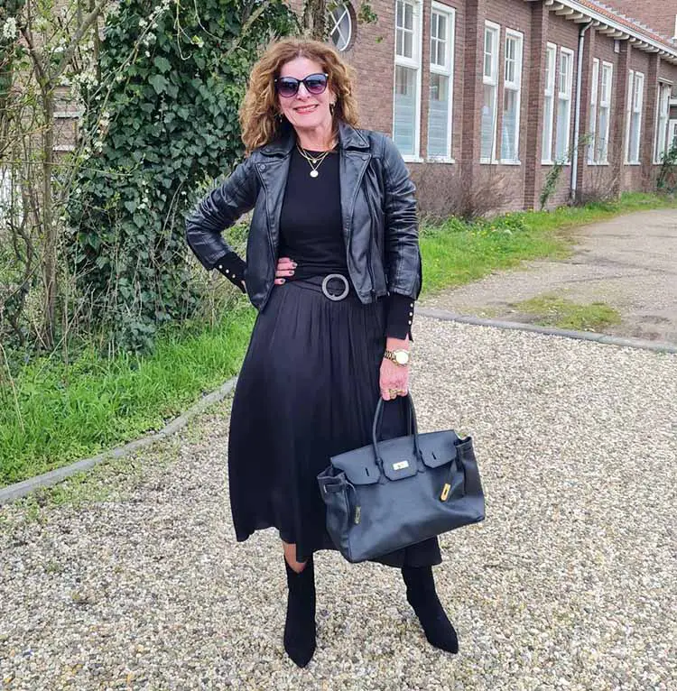 Sophisticated Black Leather Jacket and Midi Skirt Combo Sophisticated Black Leather Jacket and Midi Skirt Combo — December Outfits