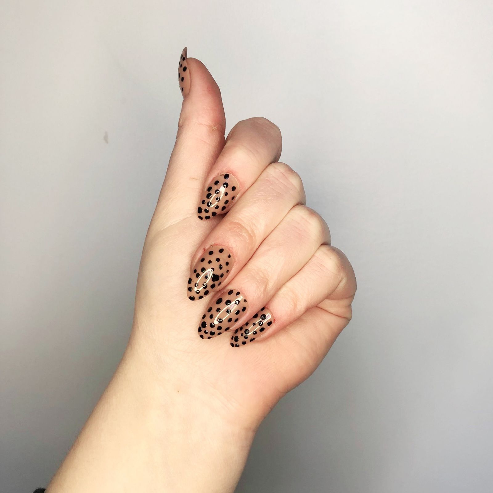 Long Stiletto Nude Polka Dot Nails — Simple Nail Designs