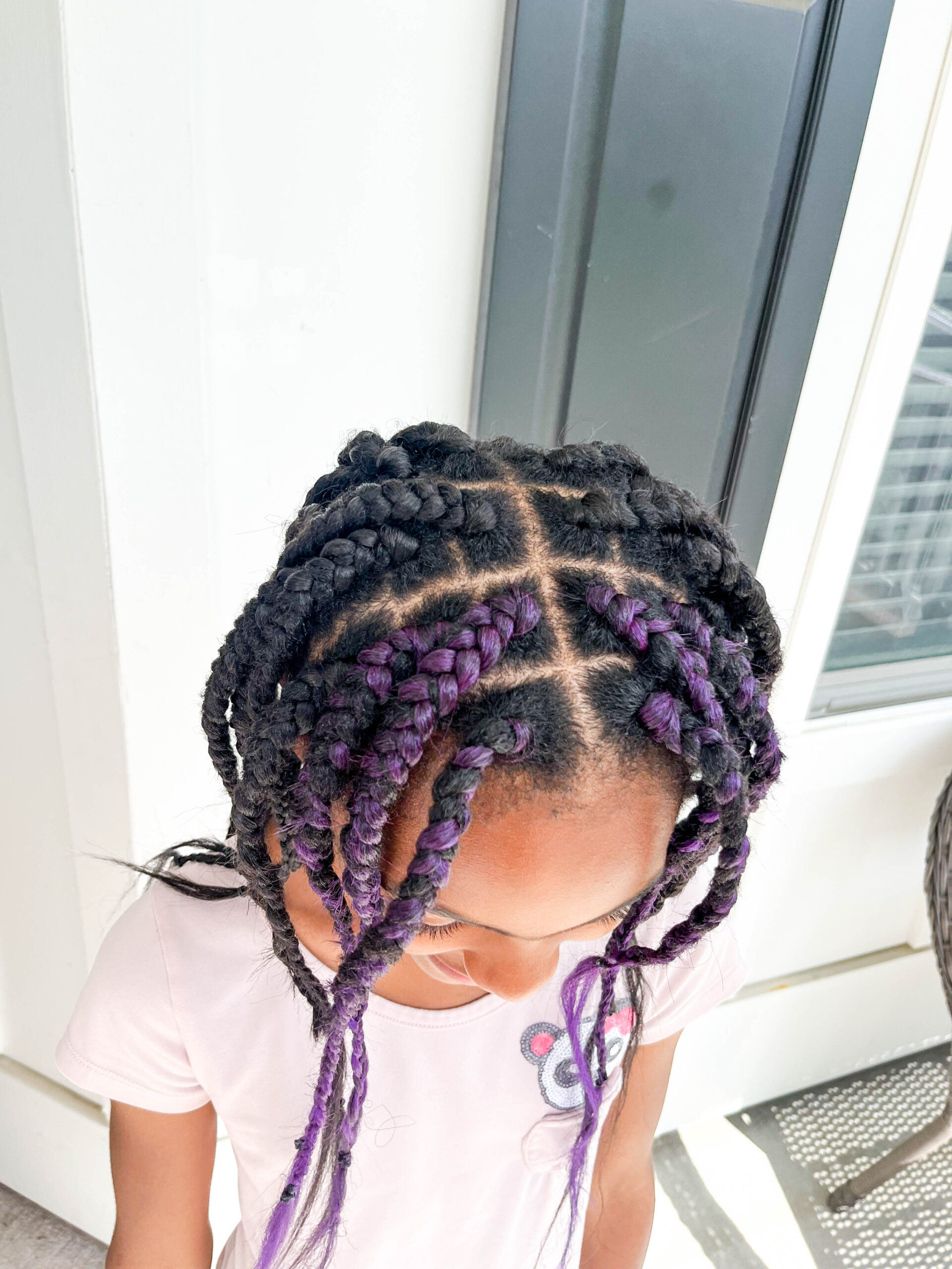 Box Braids with Purple Streaks — Winter Hairstyles for Black Kids