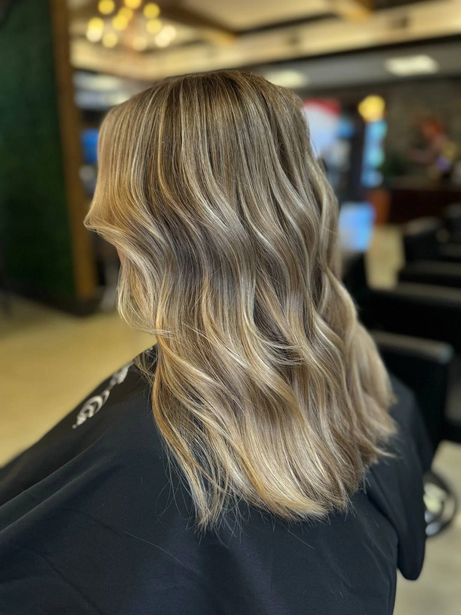 Dark Brown Lob With Copper Highlights Dark Brown Lob With Copper Highlights — Reverse Balayage