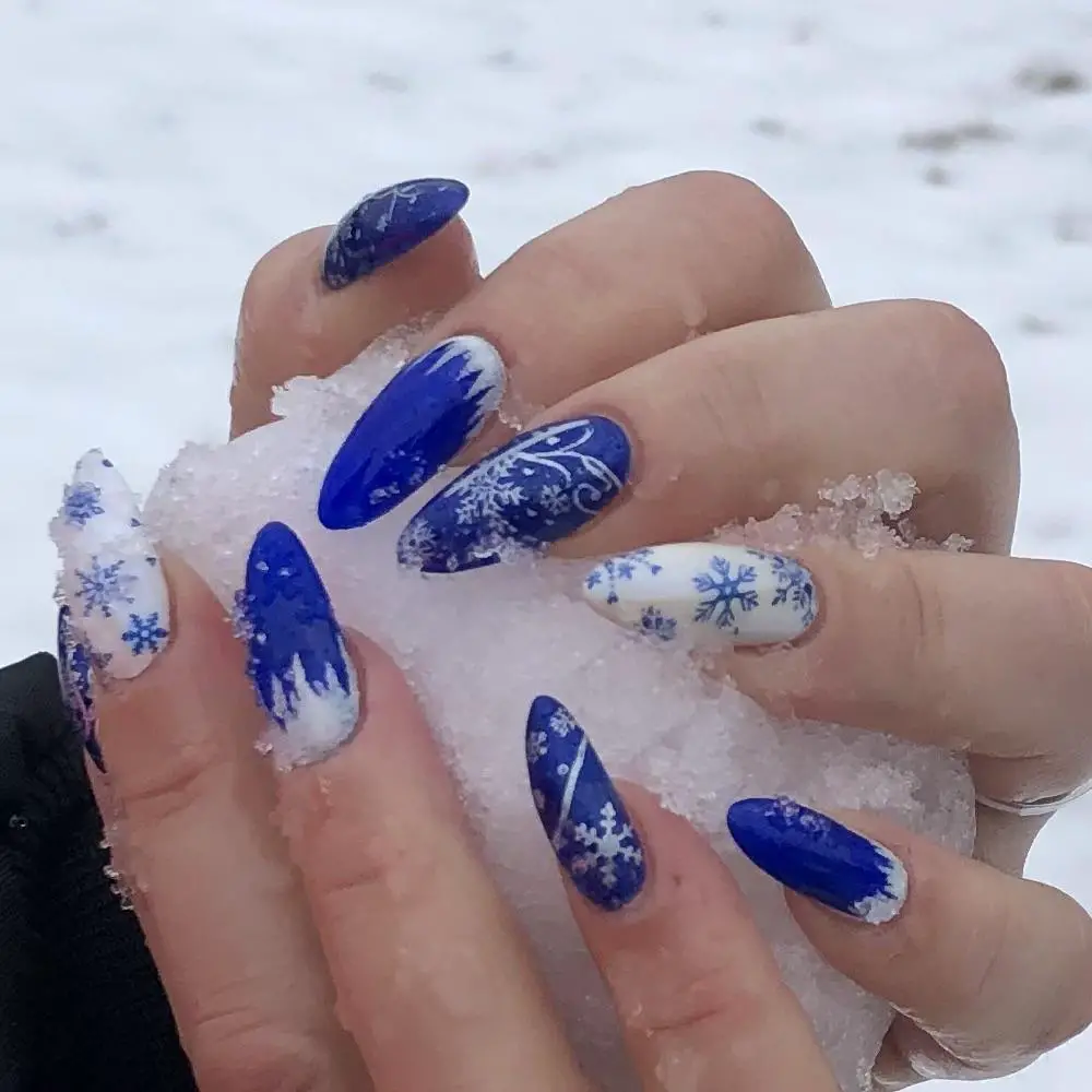 Vibrant Blue Snowflake Stilettos Vibrant Blue Snowflake Stilettos — Winter Nails