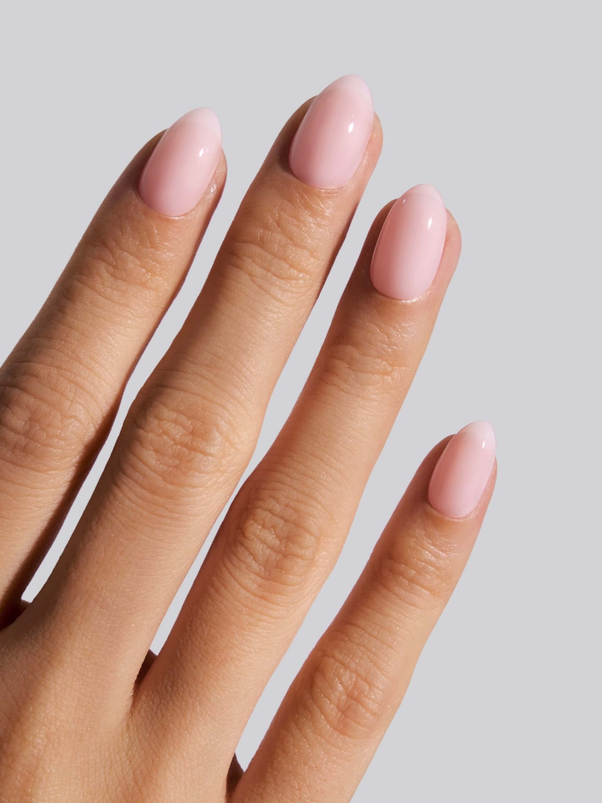Opaque Pale Pink Glossy Almonds Opaque Pale Pink Glossy Almonds — Short Winter Almond Nails