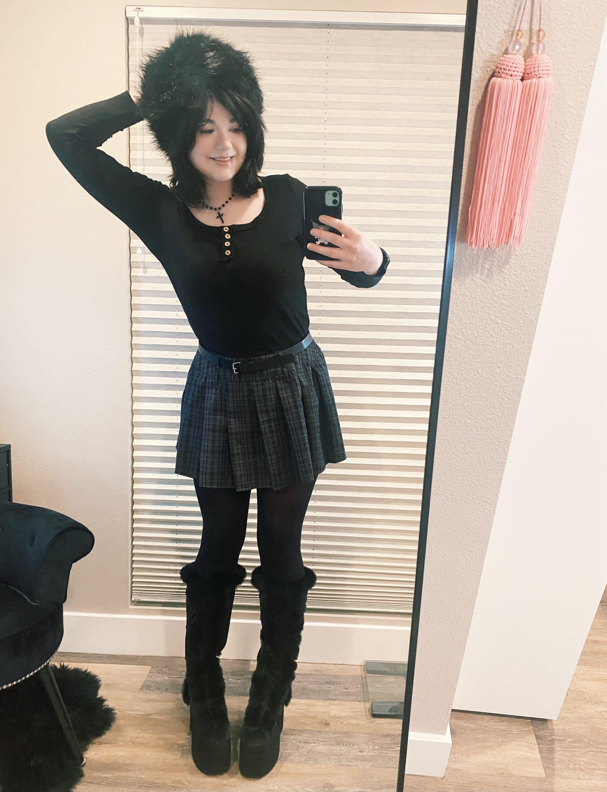Alt Aesthetic: Plaid Mini Skirt with Faux Fur Accents Alt Aesthetic: Plaid Mini Skirt with Faux Fur Accents — Aesthetic Winter Outfits