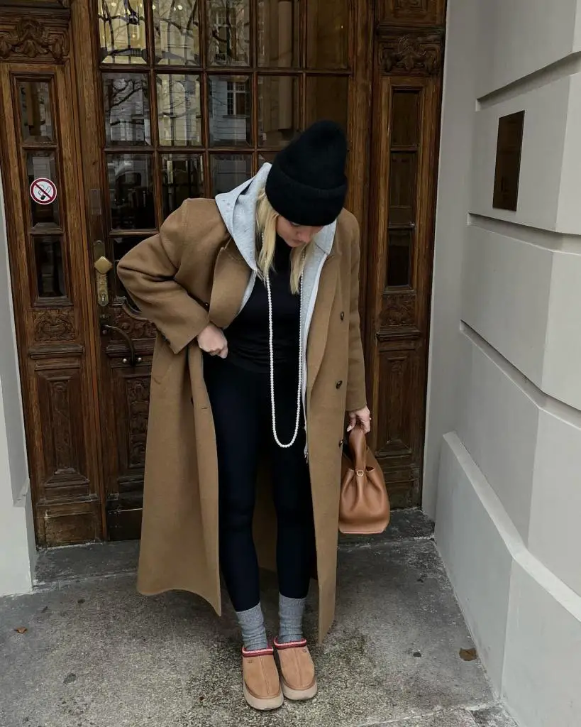 Cozy Chic: Grey Hoodie Under a Long Tan Coat Cozy Chic: Grey Hoodie Under a Long Tan Coat — Hoodie Outfits