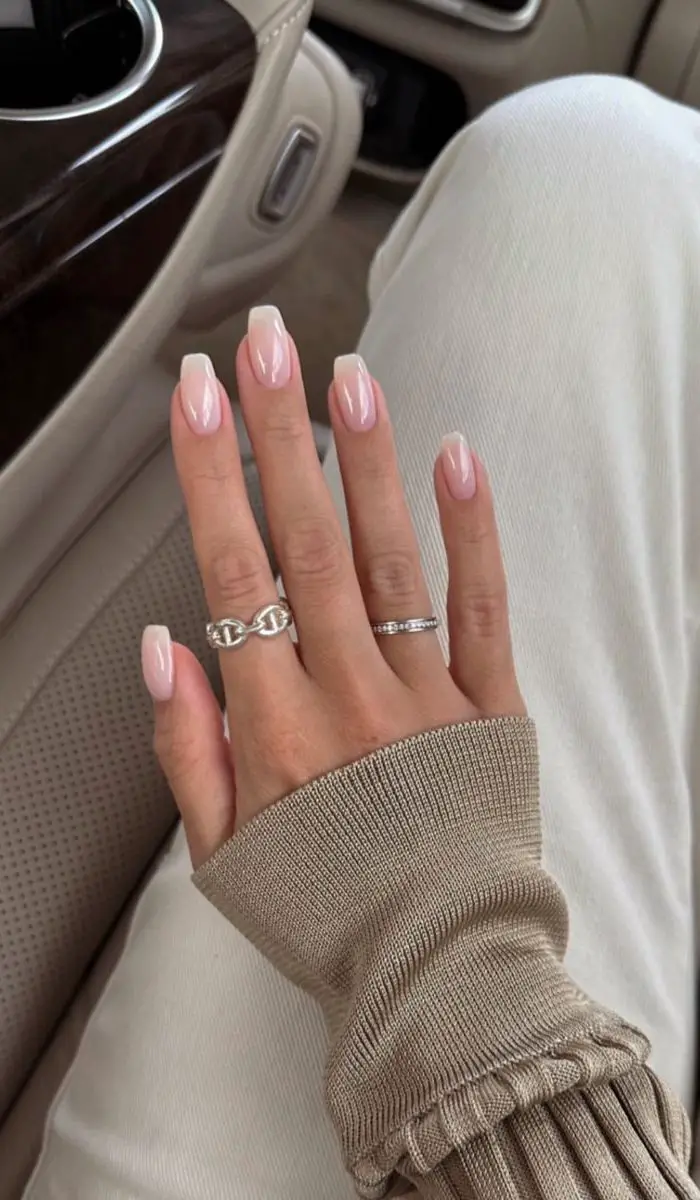 Subtle French Ombre Short Square Nails Subtle French Ombre Short Square Nails — Ombre Nail Designs