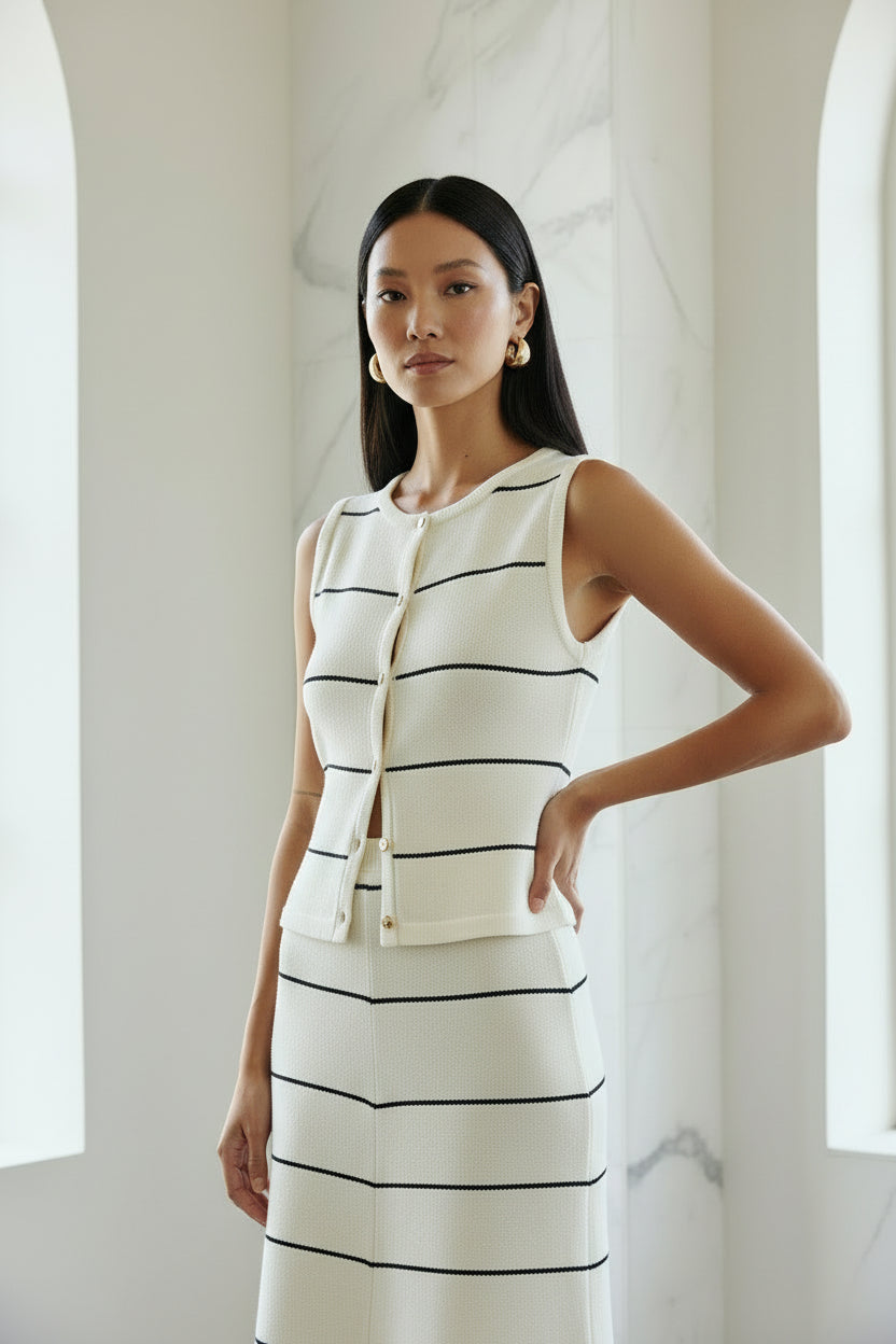 Striped Ivory Knit Set for Smart Casual Appeal Striped Ivory Knit Set for Smart Casual Appeal — Knit Set Outfits