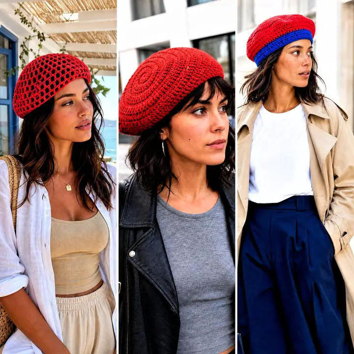 Crocheted Red Beret for Relaxed Daytime Vibes — Beret Outfits