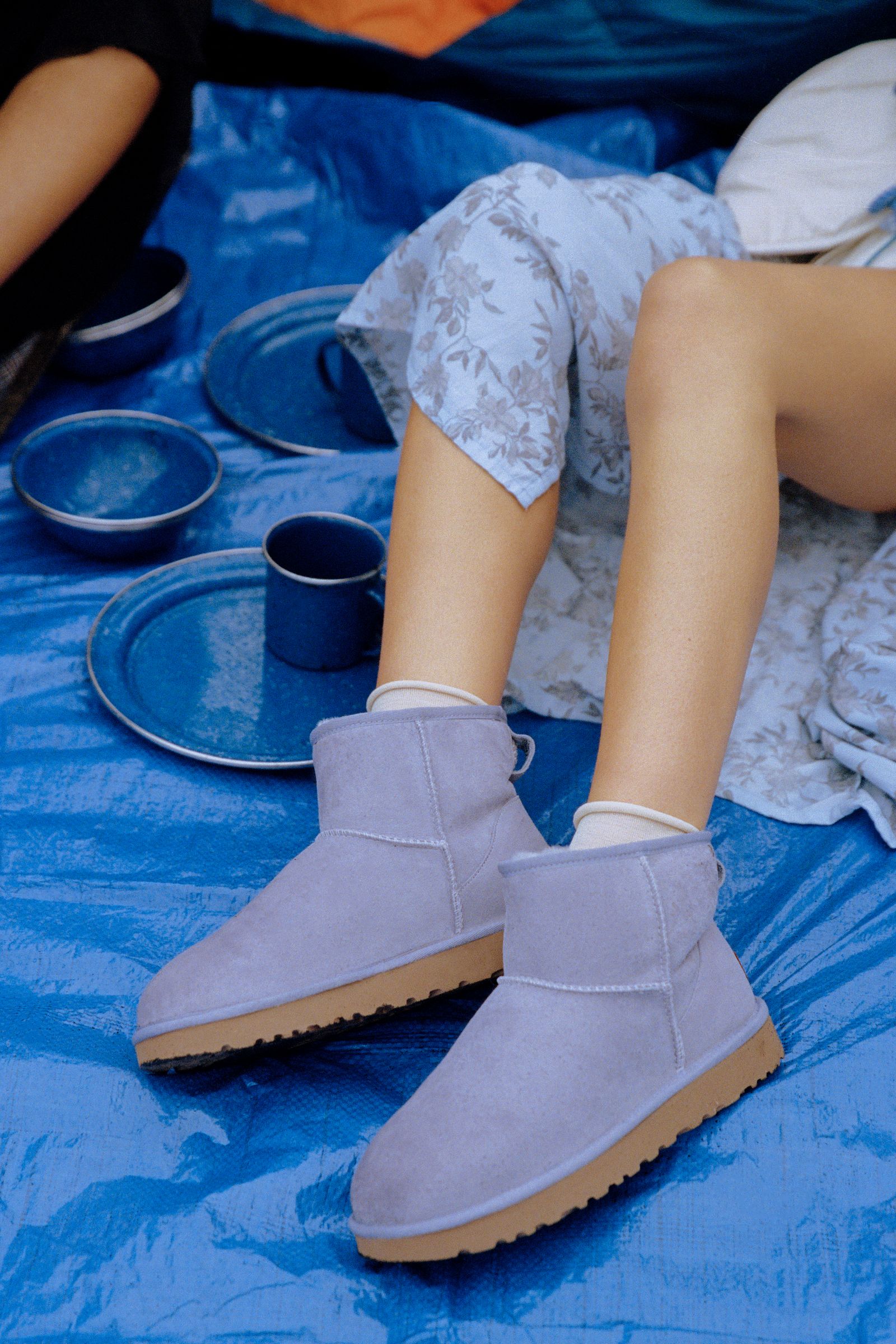 Pastel Uggs Complement a Floral Mini Dress — Ugg Boots Outfits