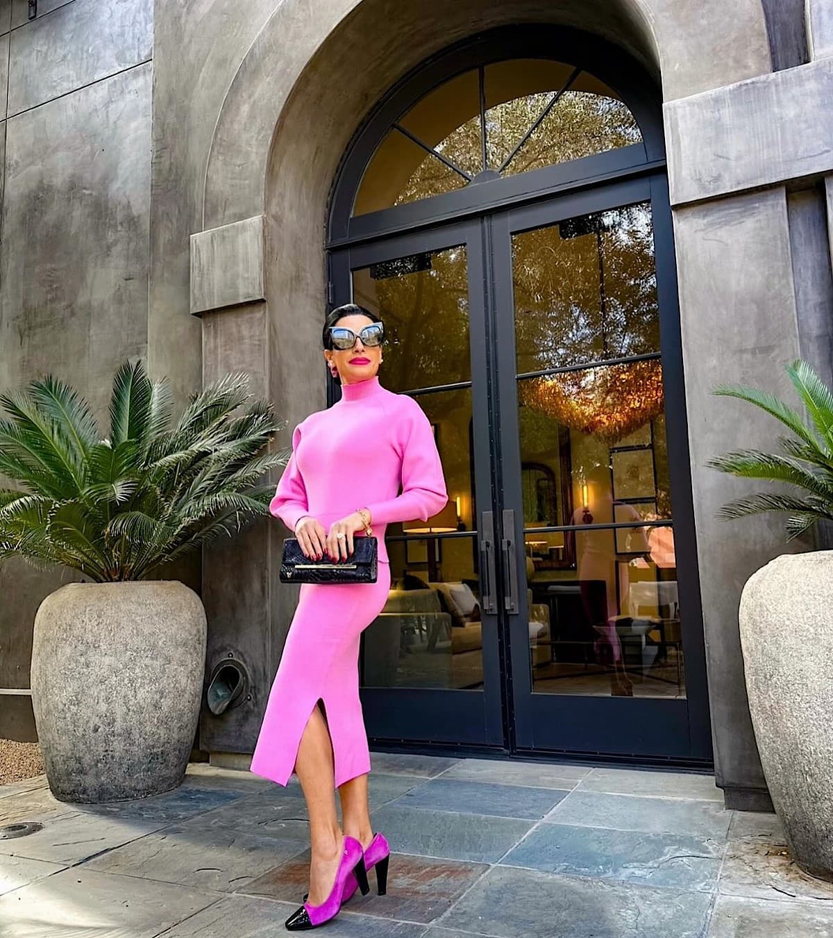 Vibrant Hot Pink Turtleneck Midi Dress for a Statement Brunch Vibrant Hot Pink Turtleneck Midi Dress for a Statement Brunch — Winter Brunch Outfits