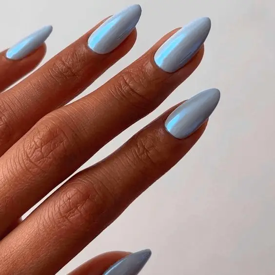Medium Almond Light Blue Chrome Medium Almond Light Blue Chrome — Winter Blue Nails