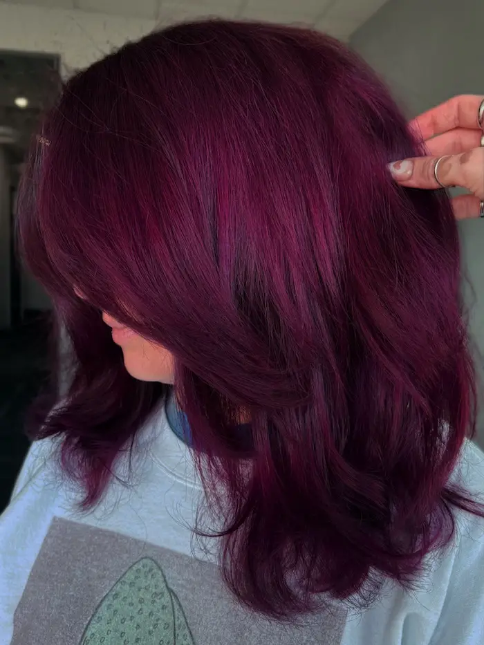 Rich Burgundy Lob With Violet Undertones Rich Burgundy Lob With Violet Undertones — Dark Winter Hair Colors
