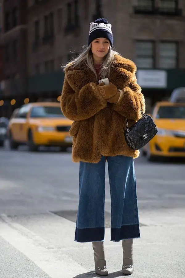 Oversized Faux Fur Coat with Wide-Leg Denim — Scandinavian Winter Outfits