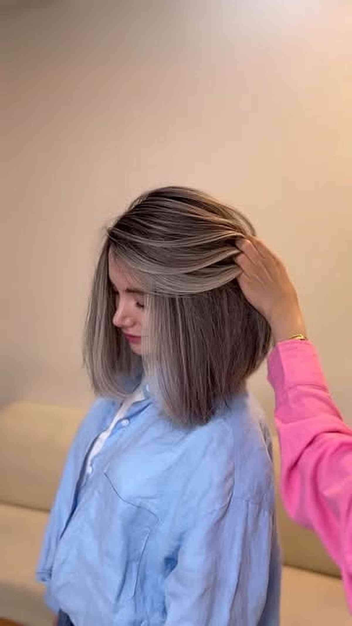 Chin-Length Bob With Ash Blonde and Dark Lowlights Chin-Length Bob With Ash Blonde and Dark Lowlights — Lowlights for Blonde Hair