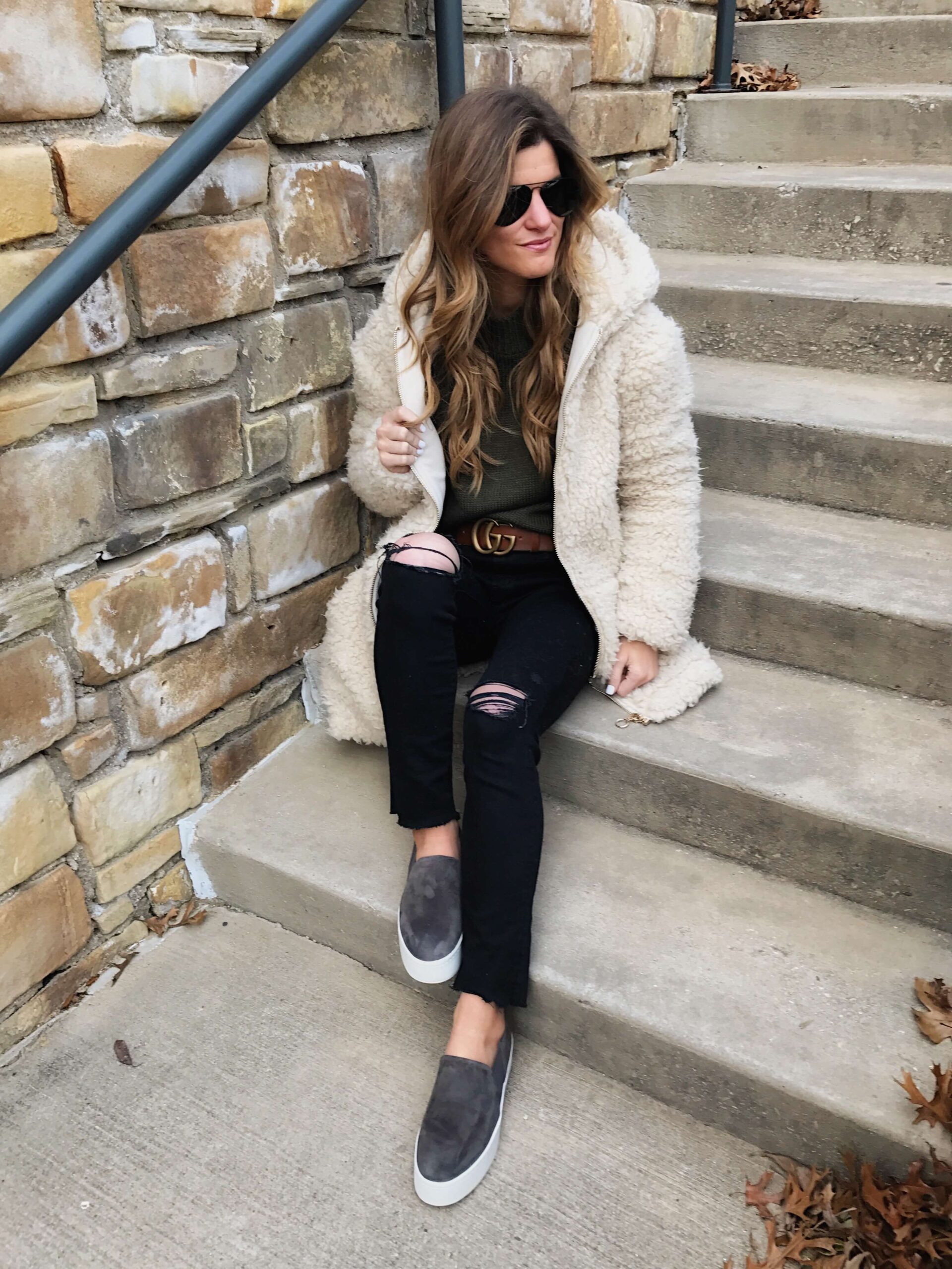 Cream Hooded Teddy Coat Over Olive and Ripped Jeans Cream Hooded Teddy Coat Over Olive and Ripped Jeans — Teddy Coat Outfits