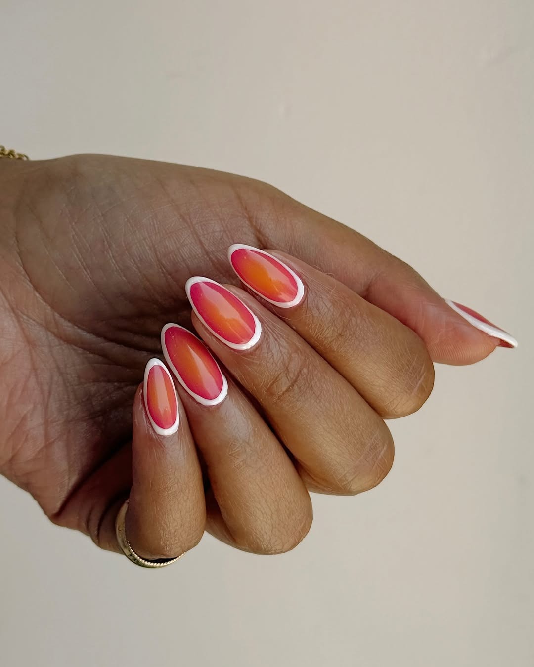 Jelly Orange Pink Gradient French Almonds Jelly Orange Pink Gradient French Almonds — Almond Nail Inspo