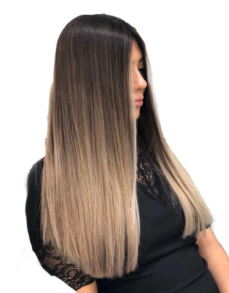 Long Layered Dark Brown to Blonde Ombre Long Layered Dark Brown to Blonde Ombre — Blonde to Brunette Hair